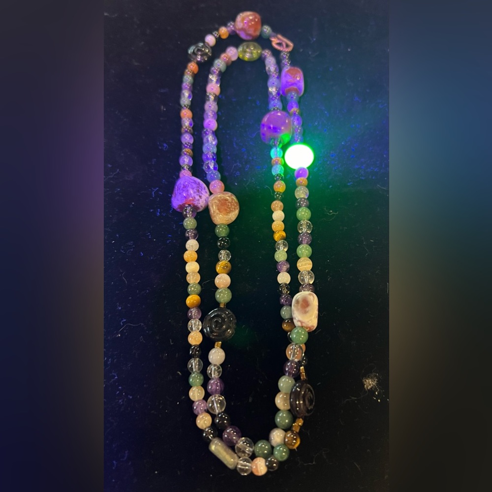 Handmade Semi-precious Gemstone And Glass Necklace With Uranium Glass